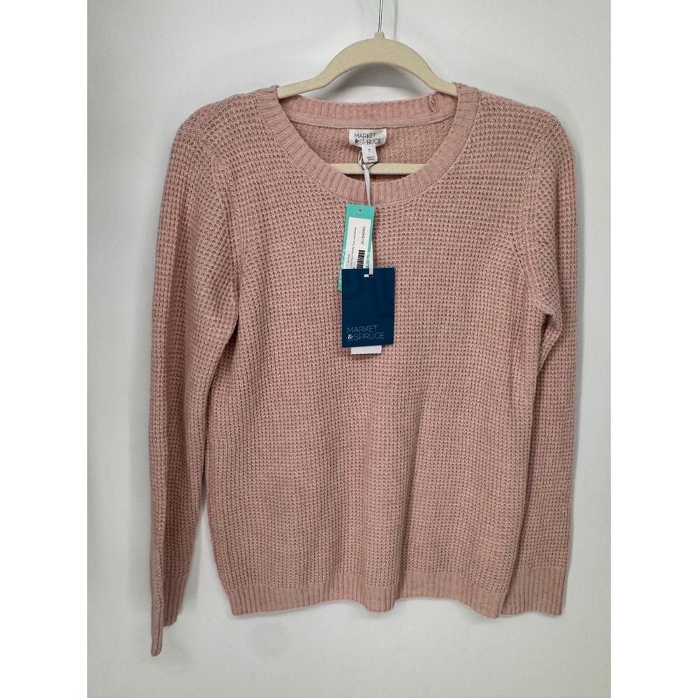 Market & Spruce Pullover Women M Pink NWT Waffle Texture Crew Neck Long Sleeve